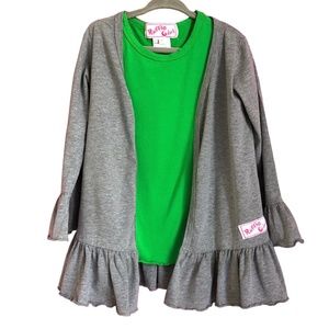 Ruffle Girl Set Gray Cardigan and 2 Tank Tops Gray & Green 4